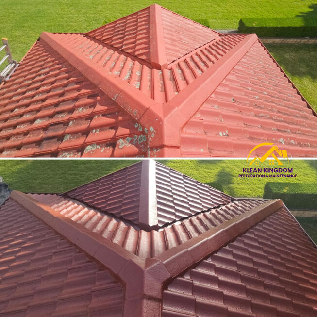 Before and after concrete roof restoration on a double storey home in North Turramurra, Sydney, coated with IRC roof membrane