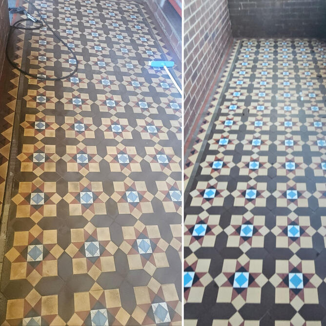 Heritage tessellated porch tiles restored — professional cleaning, regrouting and sealing in Eastwood, Sydney