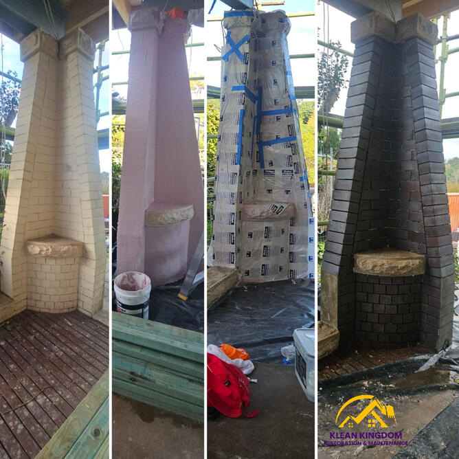 Heritage brick and sandstone pillar restoration Hunters Hill Sydney — before and after paint stripping and coating